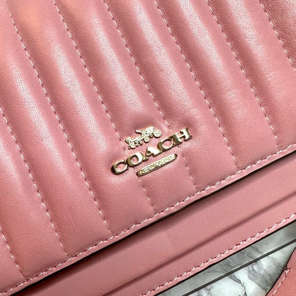 EUC Coach Linear Quilted Pink Nappa Leather 2 Way Belt Bag Crossbody